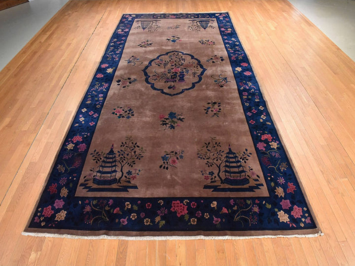 8'9" x 17'3" Vintage Hand Knotted Brown Wool Rectangle Oriental Rug - MOA10278594