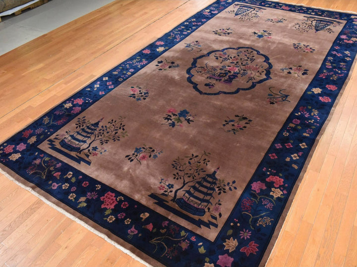 8'9" x 17'3" Vintage Hand Knotted Brown Wool Rectangle Oriental Rug - MOA10278594