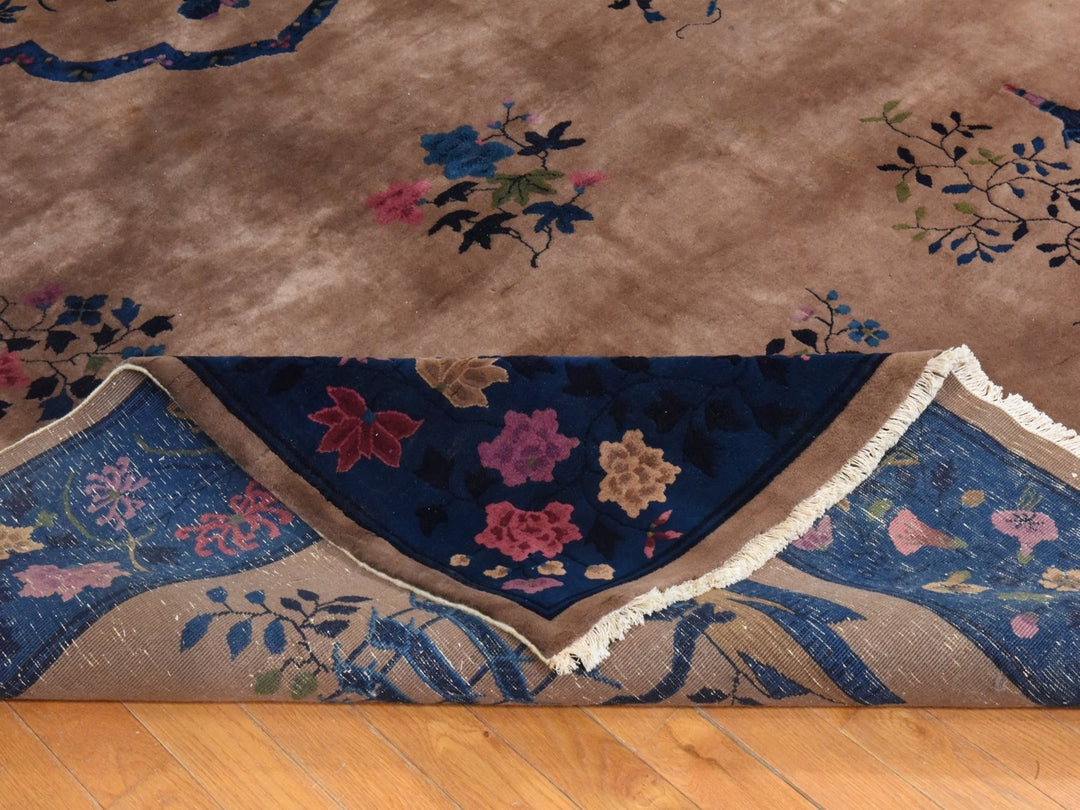 8'9" x 17'3" Vintage Hand Knotted Brown Wool Rectangle Oriental Rug - MOA10278594