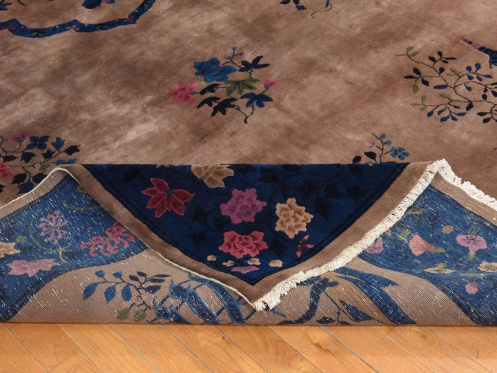 8'9" x 17'3" Vintage Hand Knotted Brown Wool Rectangle Oriental Rug - MOA10278594