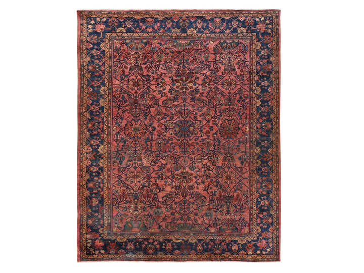 10'6" x 13'0" Vintage Hand Knotted Red Wool Rectangle Oriental Rug - MOA10278597