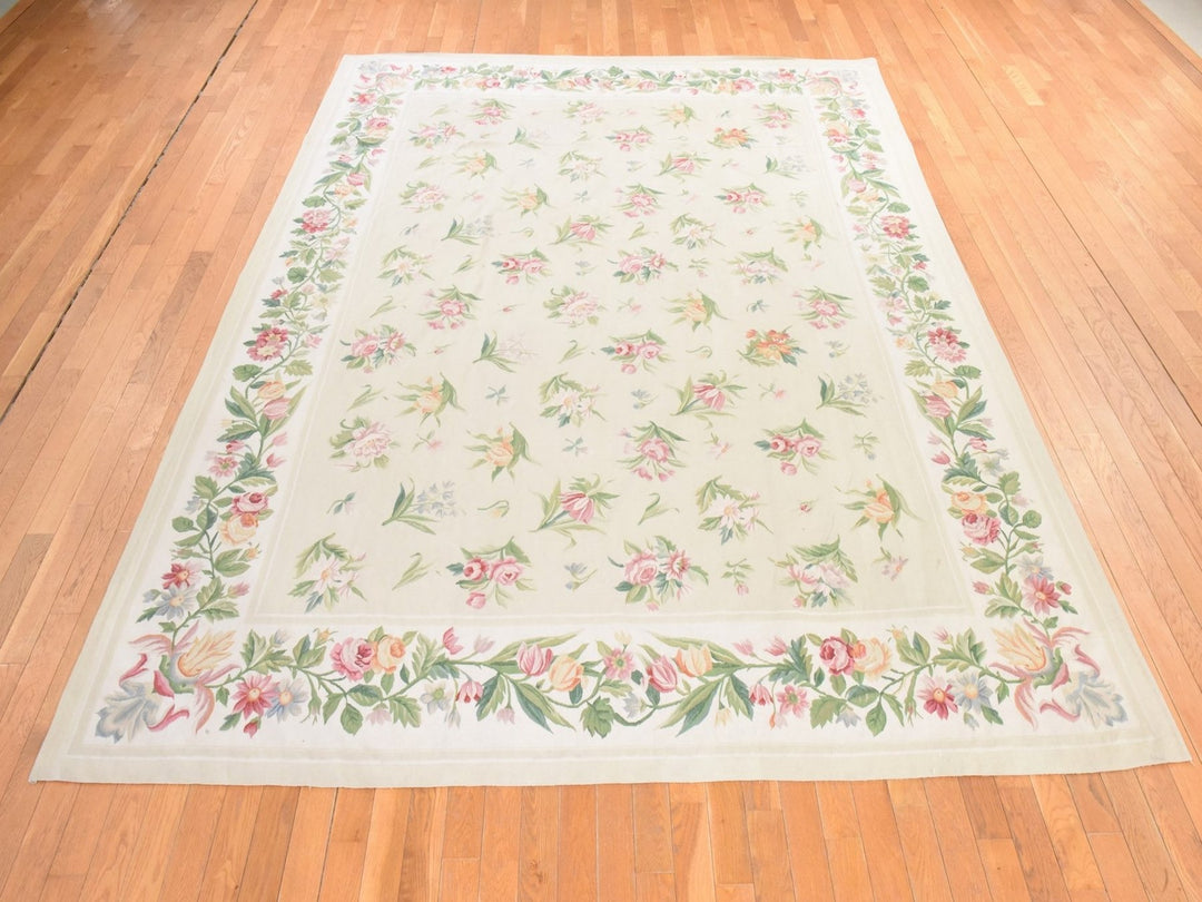 8'9" x 12'0" New Hand Woven Ivory Wool Rectangle Oriental Rug - MOA10278598