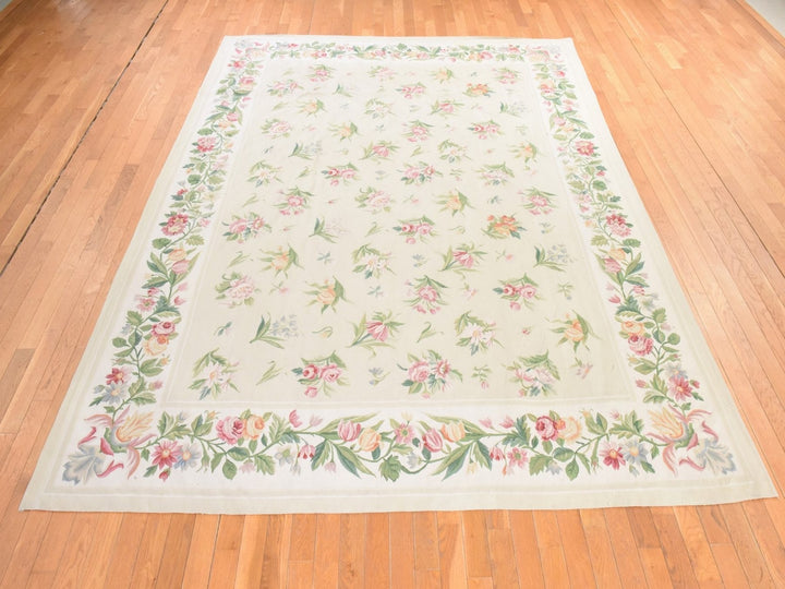 8'9" x 12'0" New Hand Woven Ivory Wool Rectangle Oriental Rug - MOA10278598