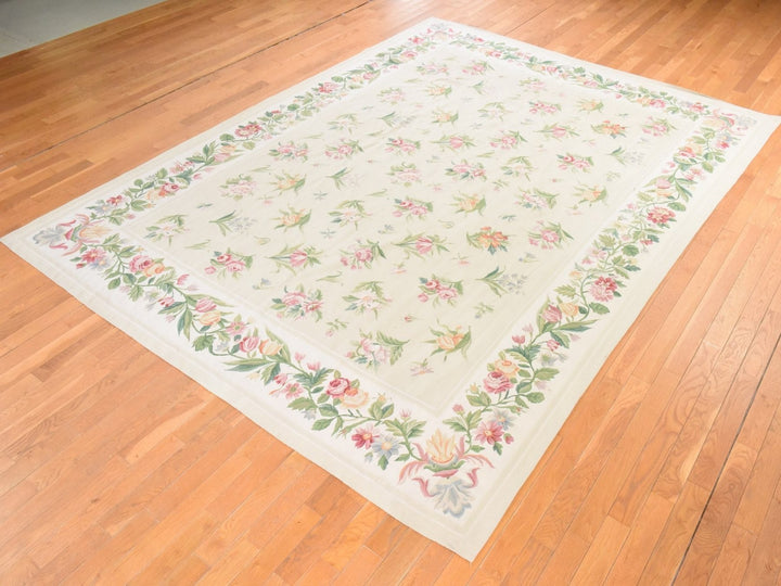 8'9" x 12'0" New Hand Woven Ivory Wool Rectangle Oriental Rug - MOA10278598