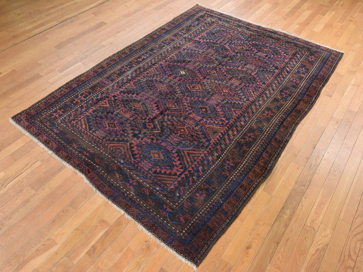 6'4" x 9'0" Vintage Hand Knotted Red Wool Rectangle Oriental Rug - MOA10278599