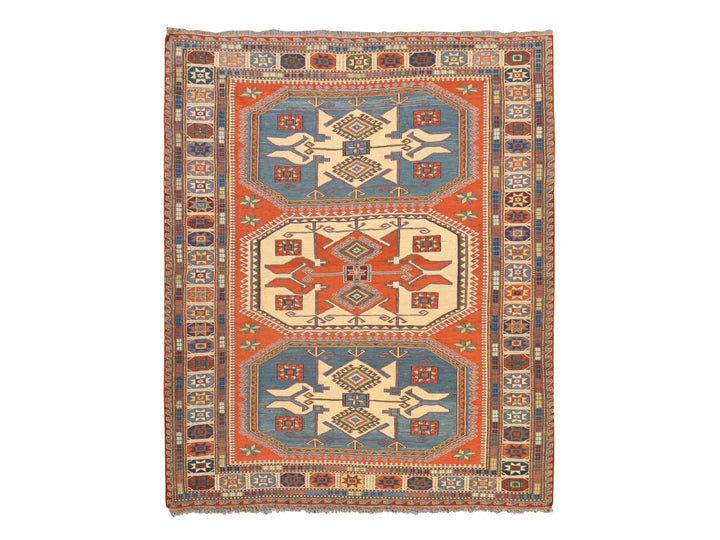 5'7" x 7'0" Vintage Hand Woven Orange Wool Rectangle Oriental Rug - MOA10278600