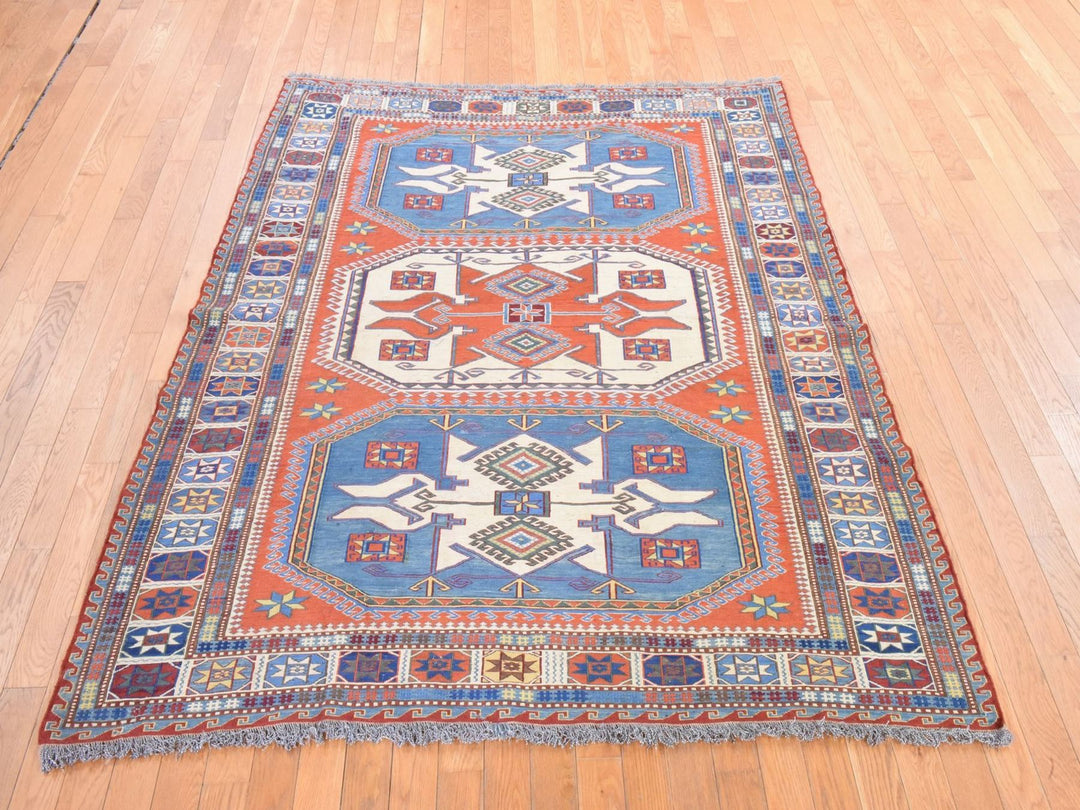 5'7" x 7'0" Vintage Hand Woven Orange Wool Rectangle Oriental Rug - MOA10278600
