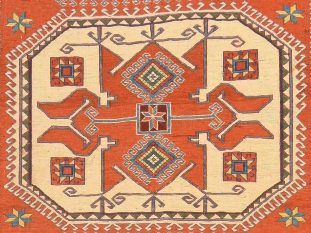 5'7" x 7'0" Vintage Hand Woven Orange Wool Rectangle Oriental Rug - MOA10278600