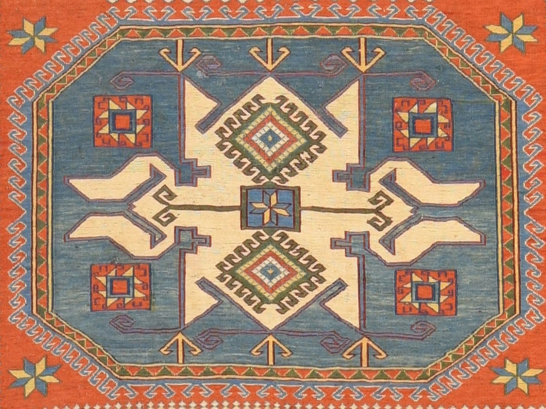 5'7" x 7'0" Vintage Hand Woven Orange Wool Rectangle Oriental Rug - MOA10278600