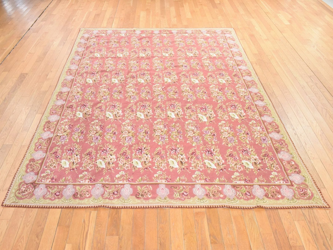 7'5" x 9'4" New Hand Stitched Pink Wool Rectangle Oriental Rug - MOA10278601