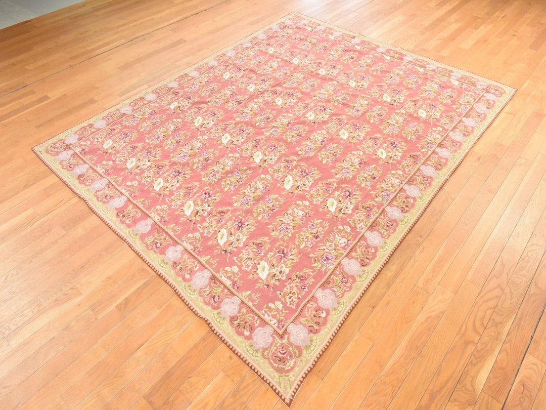 7'5" x 9'4" New Hand Stitched Pink Wool Rectangle Oriental Rug - MOA10278601