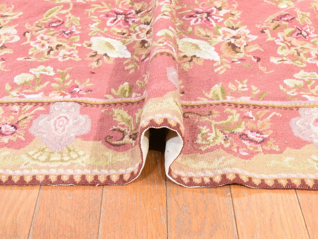 7'5" x 9'4" New Hand Stitched Pink Wool Rectangle Oriental Rug - MOA10278601
