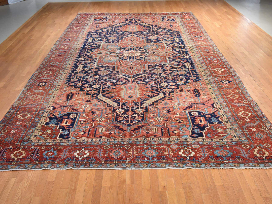 11'7" x 19'0" Vintage Hand Knotted Blue Wool Rectangle Oriental Rug - MOA10278603