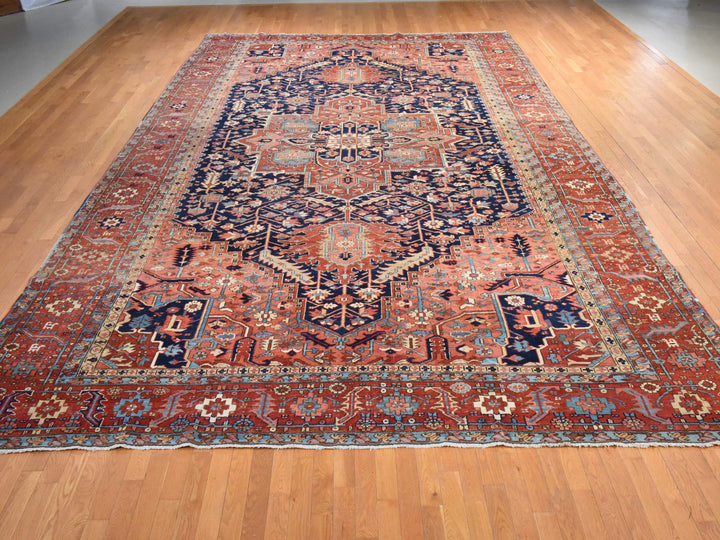11'7" x 19'0" Vintage Hand Knotted Blue Wool Rectangle Oriental Rug - MOA10278603