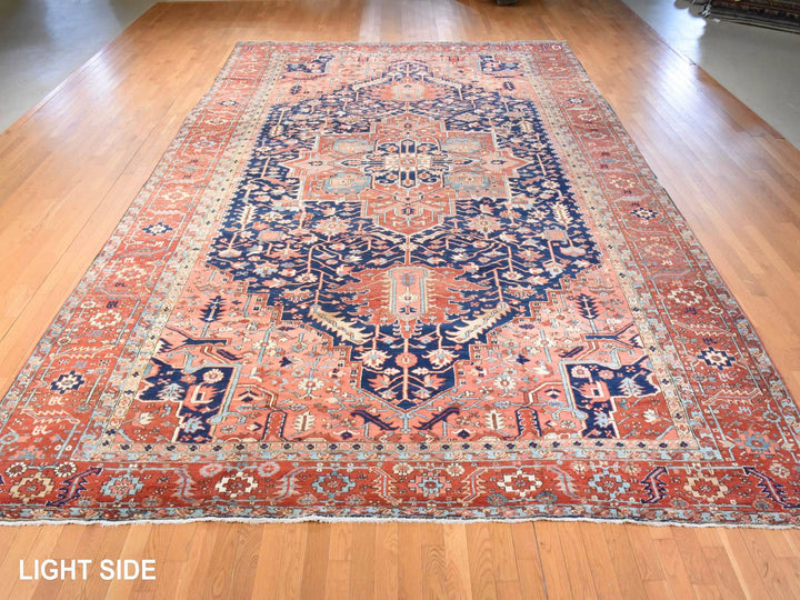 11'7" x 19'0" Vintage Hand Knotted Blue Wool Rectangle Oriental Rug - MOA10278603