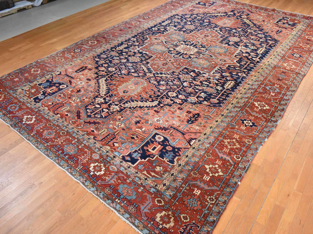 11'7" x 19'0" Vintage Hand Knotted Blue Wool Rectangle Oriental Rug - MOA10278603