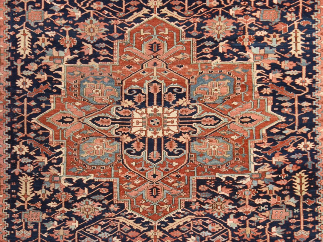 11'7" x 19'0" Vintage Hand Knotted Blue Wool Rectangle Oriental Rug - MOA10278603