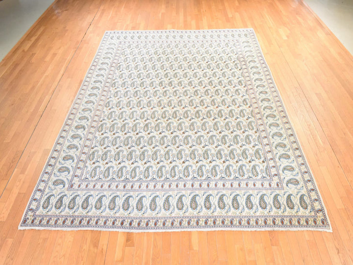 9'10" x 12'5" Vintage Hand Knotted Ivory Wool Rectangle Oriental Rug - MOA10278607
