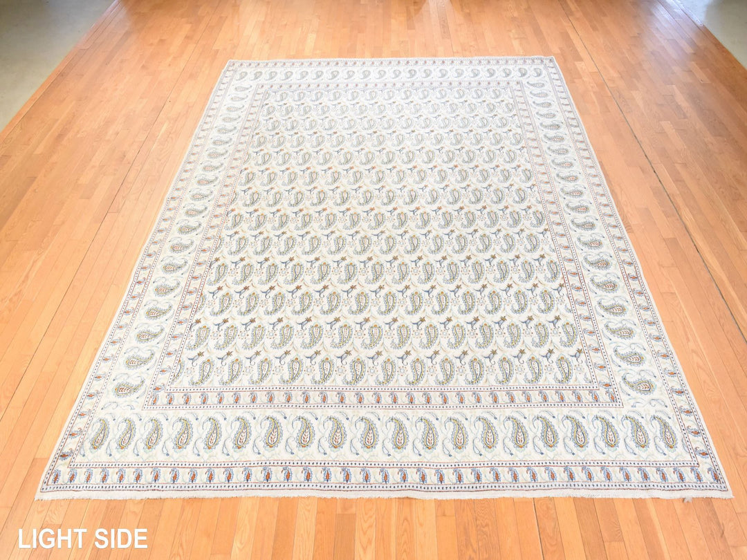 9'10" x 12'5" Vintage Hand Knotted Ivory Wool Rectangle Oriental Rug - MOA10278607
