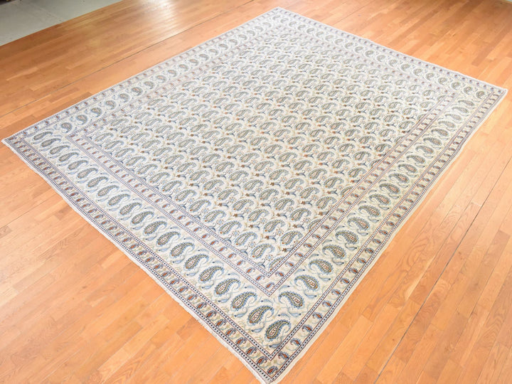 9'10" x 12'5" Vintage Hand Knotted Ivory Wool Rectangle Oriental Rug - MOA10278607