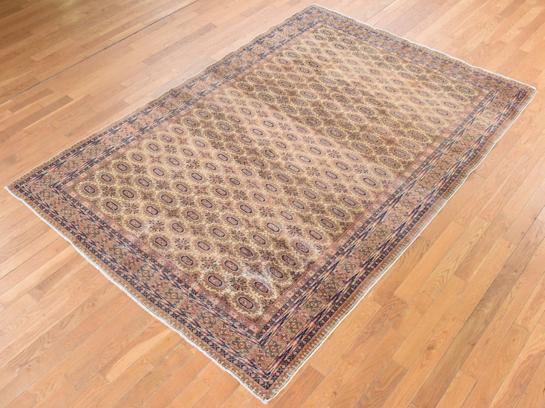 6'2" x 9'3" Vintage Hand Knotted Beige Wool Rectangle Oriental Rug - MOA10278609