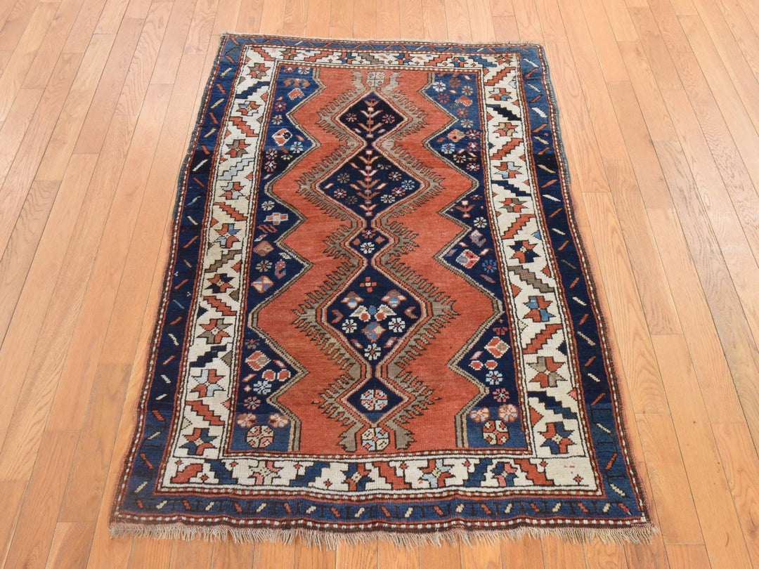 3'8" x 4'10" Vintage Hand Knotted Orange Wool Rectangle Oriental Rug - MOA10278614