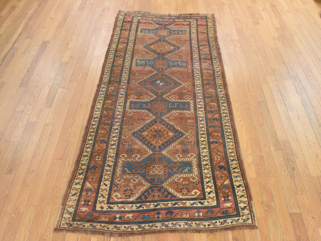 4'2" x 8'1" Vintage Hand Knotted Brown Wool Runner Oriental Rug - MOA10278616