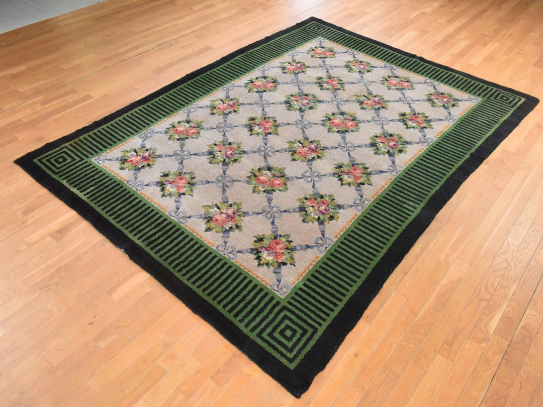 8'2" x 11'2" Vintage Hand Knotted Ivory Wool Rectangle Oriental Rug - MOA10278617