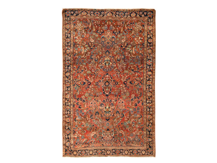 4'2" x 6'9" Vintage Hand Knotted Red Wool Rectangle Oriental Rug - MOA10278618