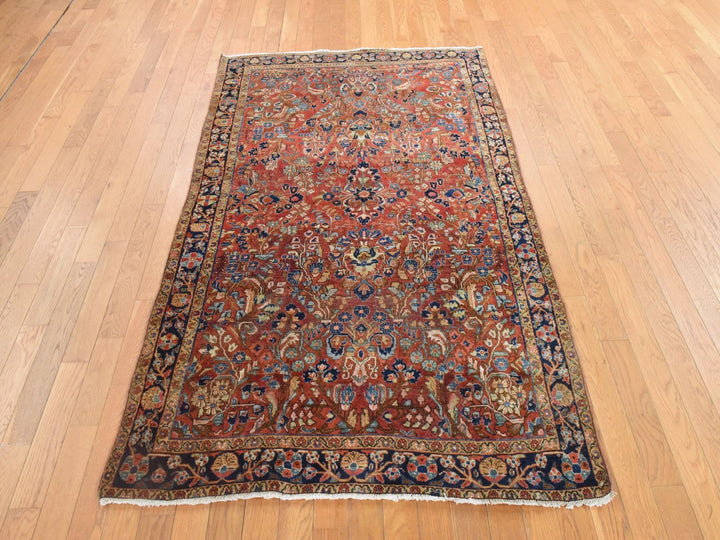 4'2" x 6'9" Vintage Hand Knotted Red Wool Rectangle Oriental Rug - MOA10278618