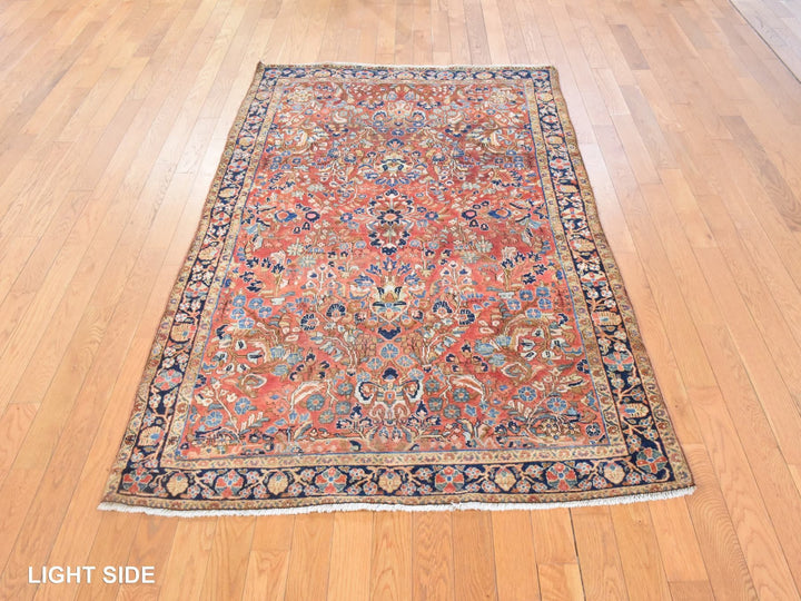 4'2" x 6'9" Vintage Hand Knotted Red Wool Rectangle Oriental Rug - MOA10278618