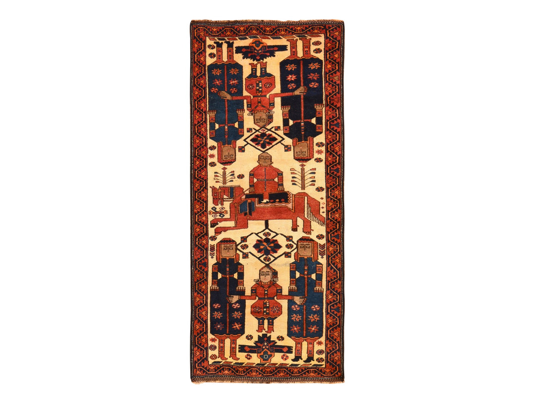 4'1" x 9'7" Vintage Hand Knotted Ivory Wool Runner Oriental Rug - MOA10278619