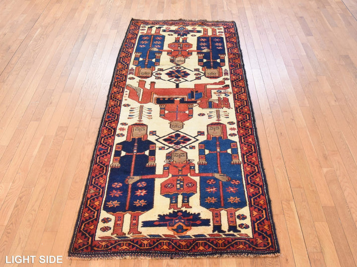 4'1" x 9'7" Vintage Hand Knotted Ivory Wool Runner Oriental Rug - MOA10278619