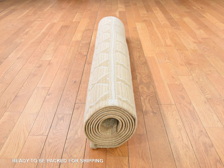 4'9" x 10'9" New Hand Knotted Ivory Wool Runner Oriental Rug - MOA10278621
