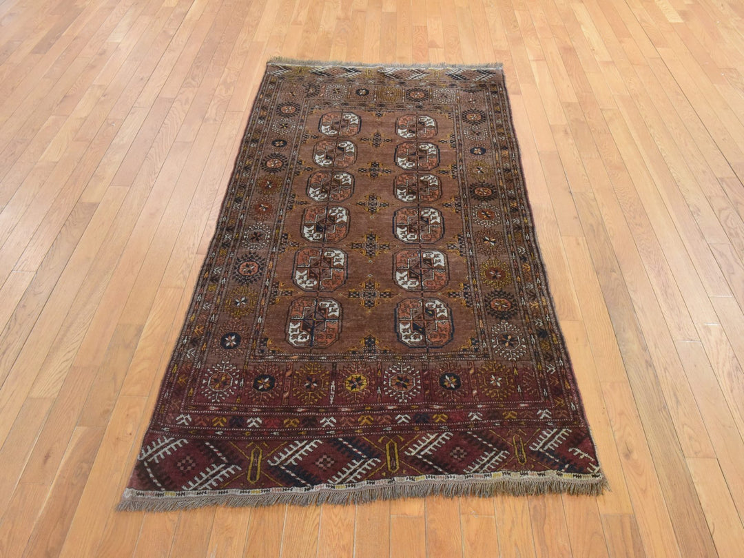 3'9" x 6'9" Vintage Hand Knotted Brown Wool Rectangle Oriental Rug - MOA10278622