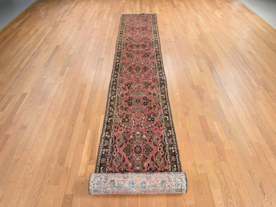 2'9" x 24'2" Vintage Hand Knotted Red Wool Runner Oriental Rug - MOA10278623