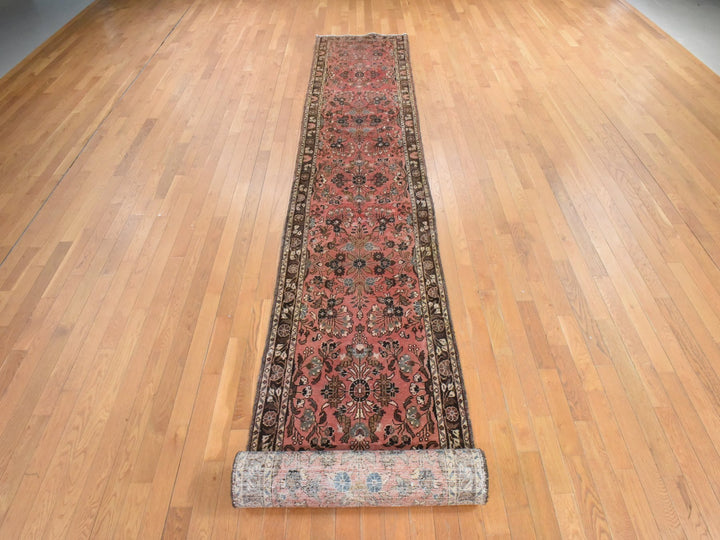2'9" x 24'2" Vintage Hand Knotted Red Wool Runner Oriental Rug - MOA10278623