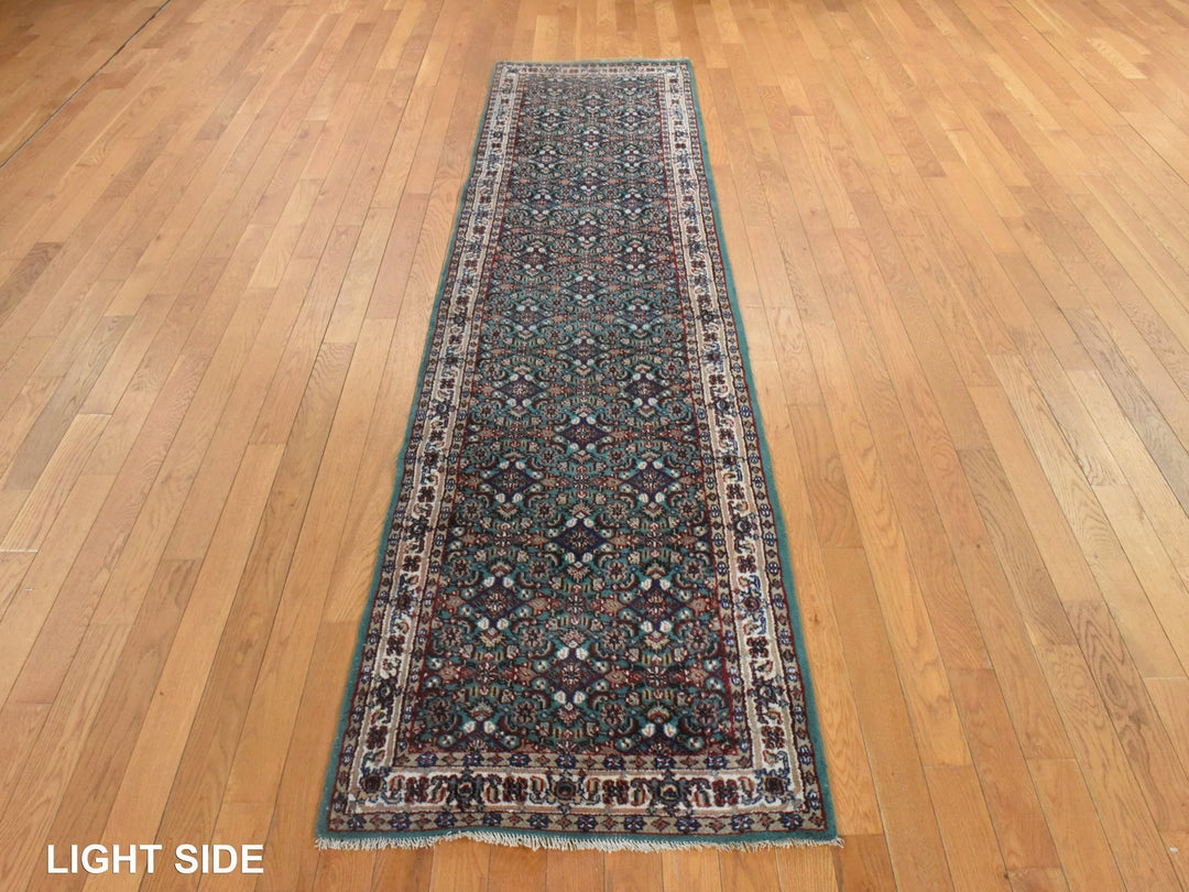 2'5" x 9'6" Vintage Hand Knotted Green Wool Runner Oriental Rug - MOA10278625