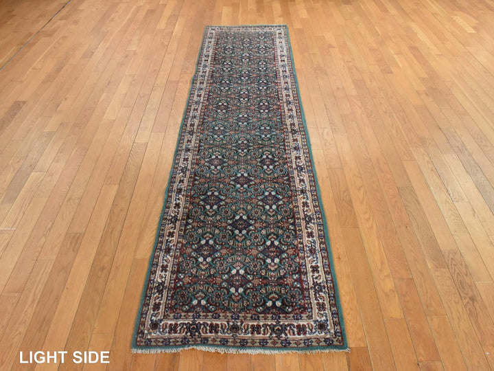 2'5" x 9'6" Vintage Hand Knotted Green Wool Runner Oriental Rug - MOA10278625