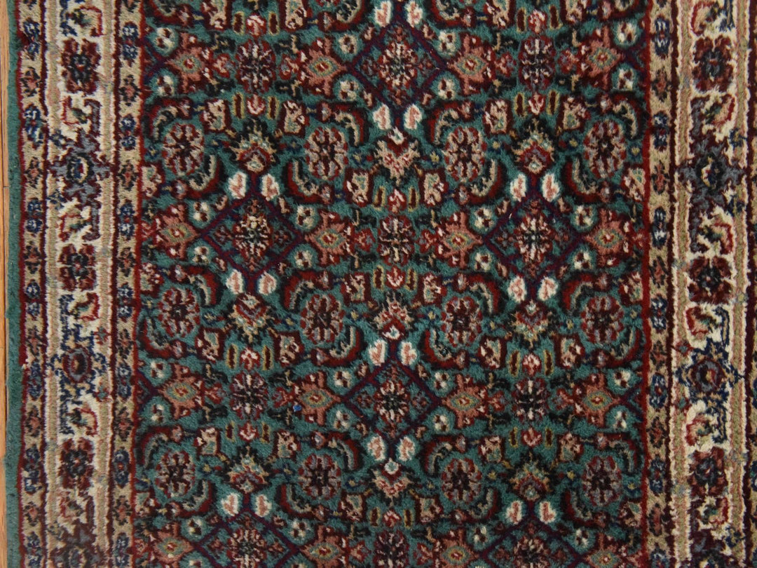 2'5" x 9'6" Vintage Hand Knotted Green Wool Runner Oriental Rug - MOA10278625