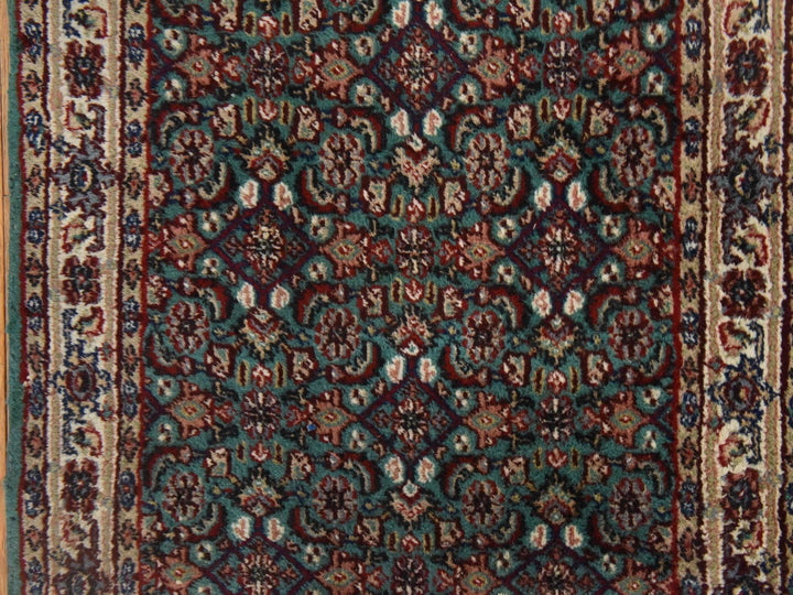 2'5" x 9'6" Vintage Hand Knotted Green Wool Runner Oriental Rug - MOA10278625