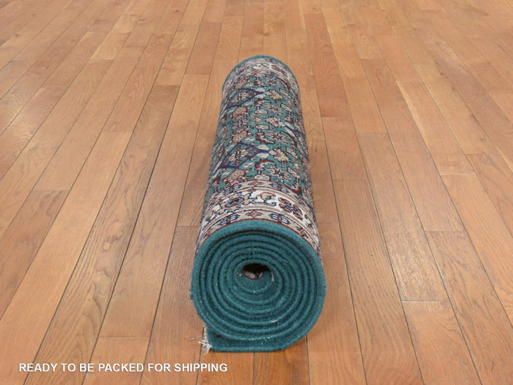 2'5" x 9'6" Vintage Hand Knotted Green Wool Runner Oriental Rug - MOA10278625