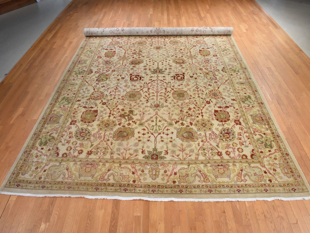 12'1" x 19'1" Vintage Hand Knotted Ivory Wool Rectangle Oriental Rug - MOA10278626