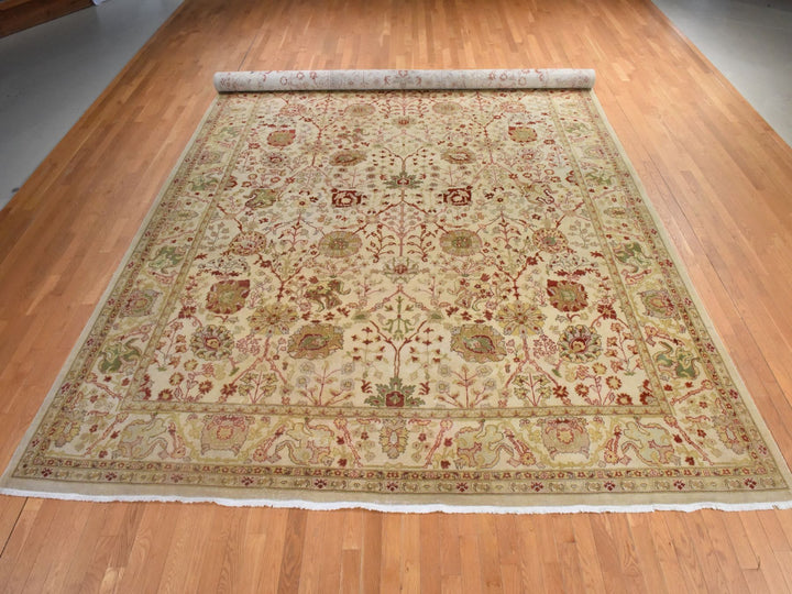 12'1" x 19'1" Vintage Hand Knotted Ivory Wool Rectangle Oriental Rug - MOA10278626
