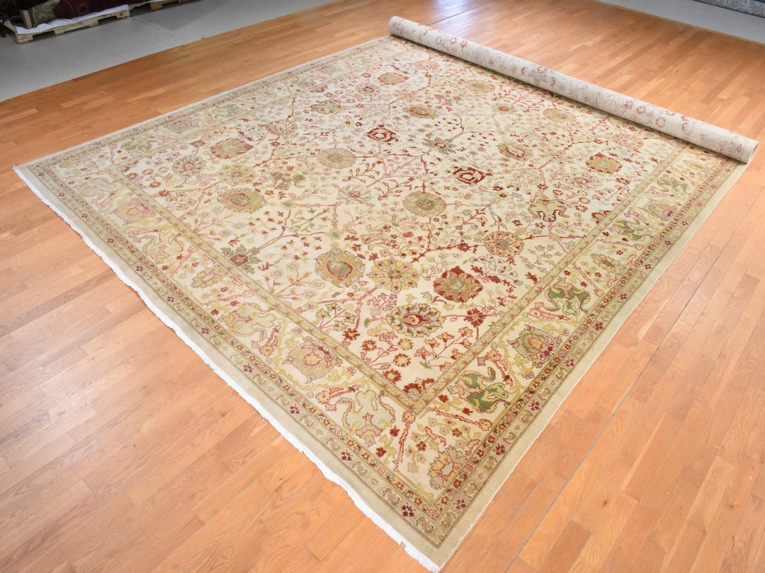 12'1" x 19'1" Vintage Hand Knotted Ivory Wool Rectangle Oriental Rug - MOA10278626