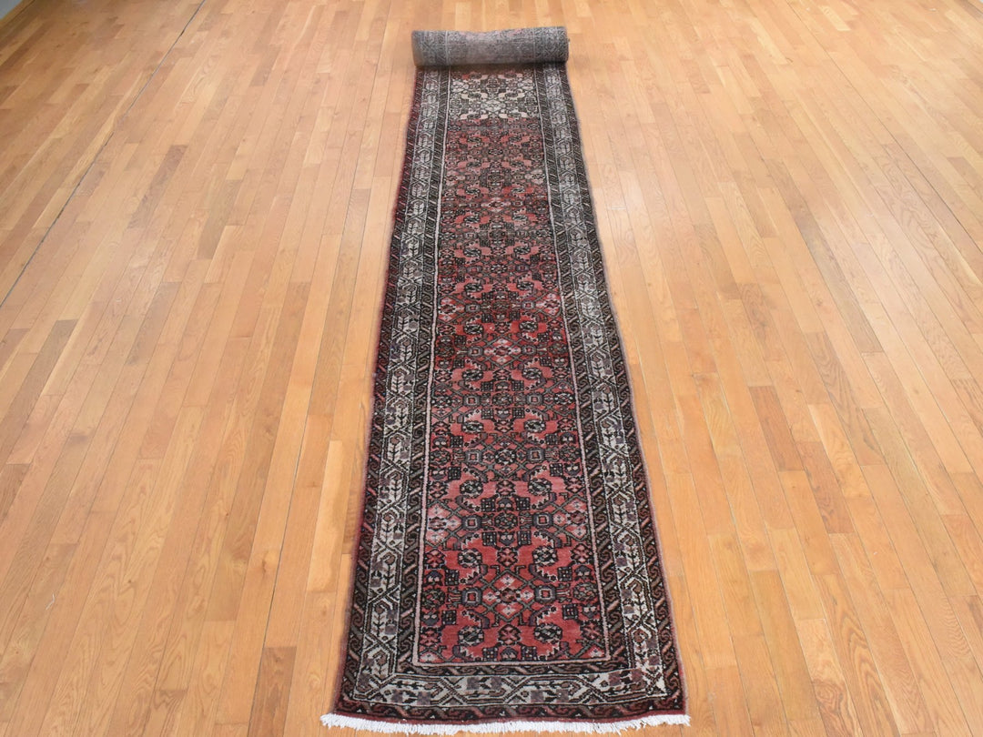 2'9" x 23'6" Vintage Hand Knotted Red Wool Rectangle Oriental Rug - MOA10278629