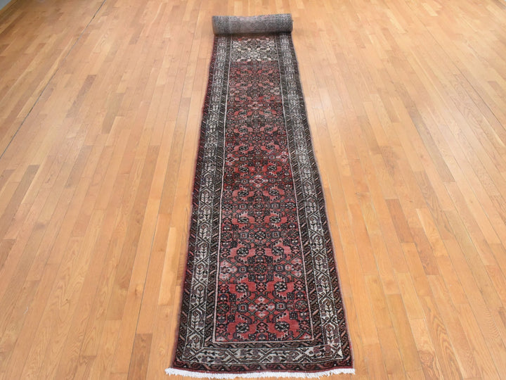 2'9" x 23'6" Vintage Hand Knotted Red Wool Rectangle Oriental Rug - MOA10278629