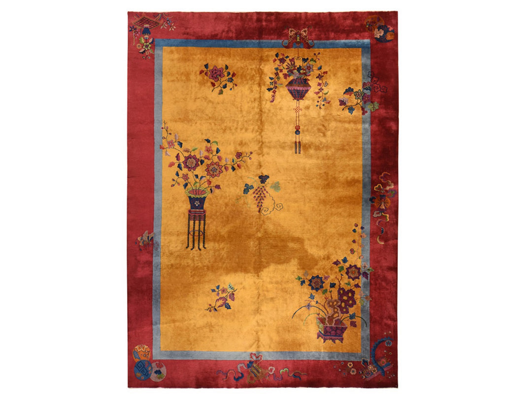 9'10" x 13'5" Vintage Hand Knotted Yellow Wool Rectangle Oriental Rug - MOA10278630