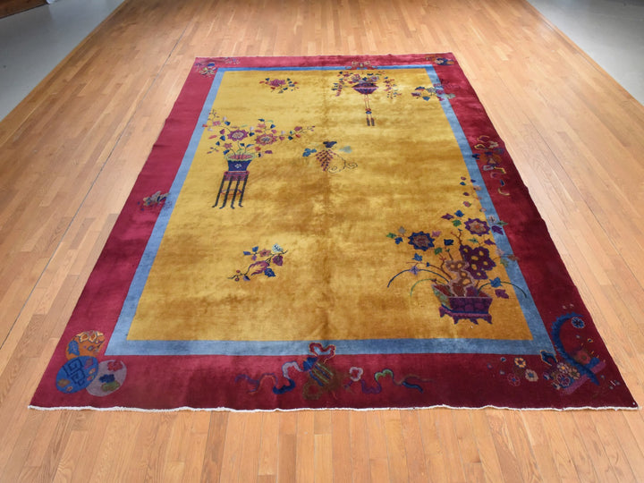 9'10" x 13'5" Vintage Hand Knotted Yellow Wool Rectangle Oriental Rug - MOA10278630