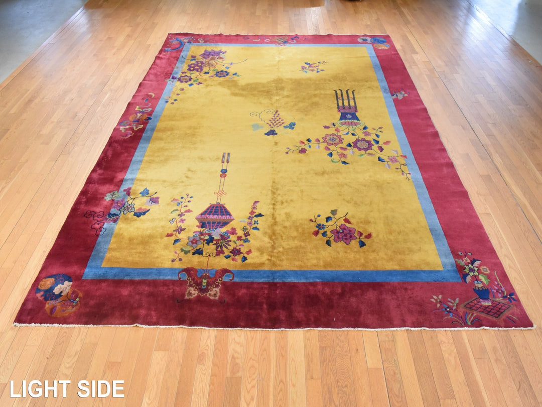 9'10" x 13'5" Vintage Hand Knotted Yellow Wool Rectangle Oriental Rug - MOA10278630